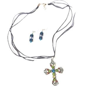 Cross and  glass bead earrings
